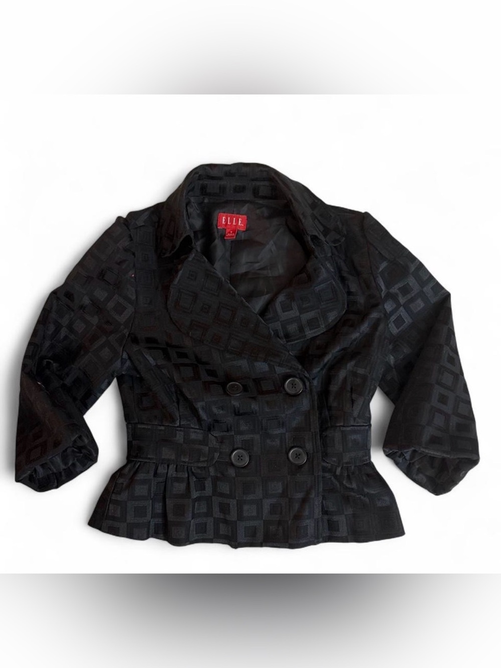 ELLE Black Textured Double-Breasted Blazer